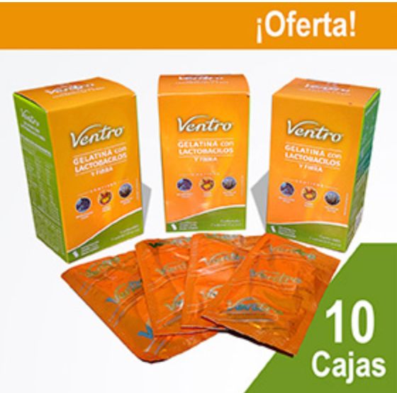 VENTRO® Sobres de Gelatina con Probióticos y Prebióticos 10 Cajas (Ready to eat)